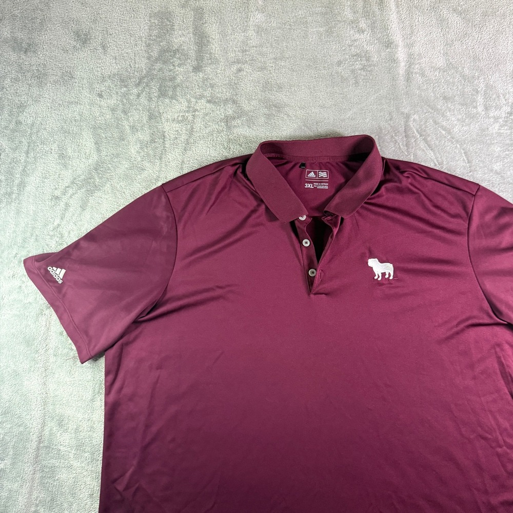 Adidas Golf Polo Shirt Athletic Training Bulldog Logo Maroon 3XL